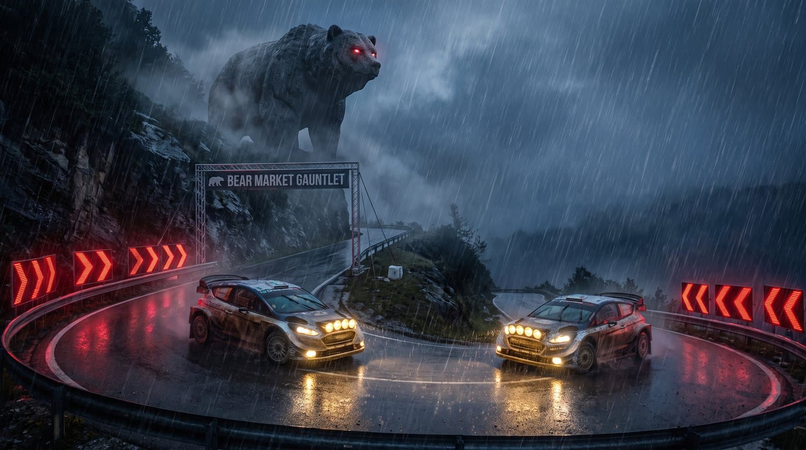 Twisty esses of the Bear Market Gauntlet with cars threading the corners