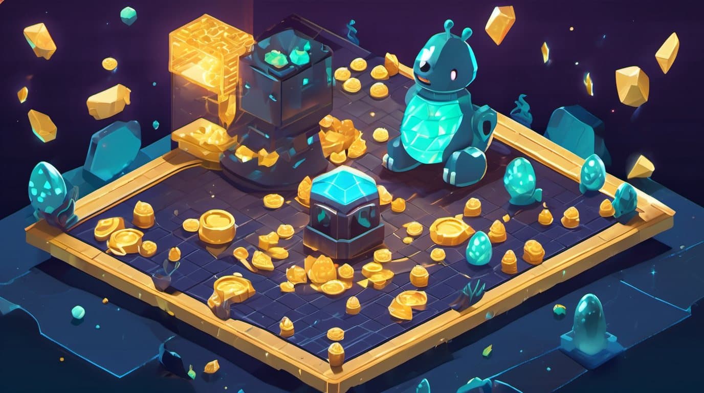 Stock Arena key art — two teams of cute chibi stock-monster creatures facing off in a candy-colored battle arena