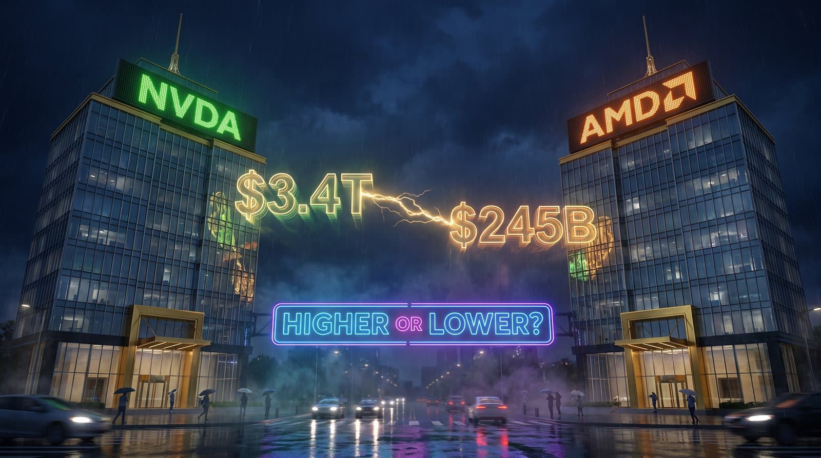 Tech Titans — higher-or-lower market cap duel between NVIDIA and AMD